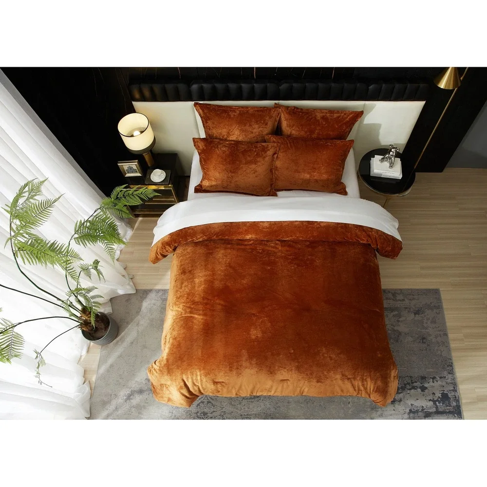 Zera Caramel Gold 100% Velvet 5 piece Comforter Set King
